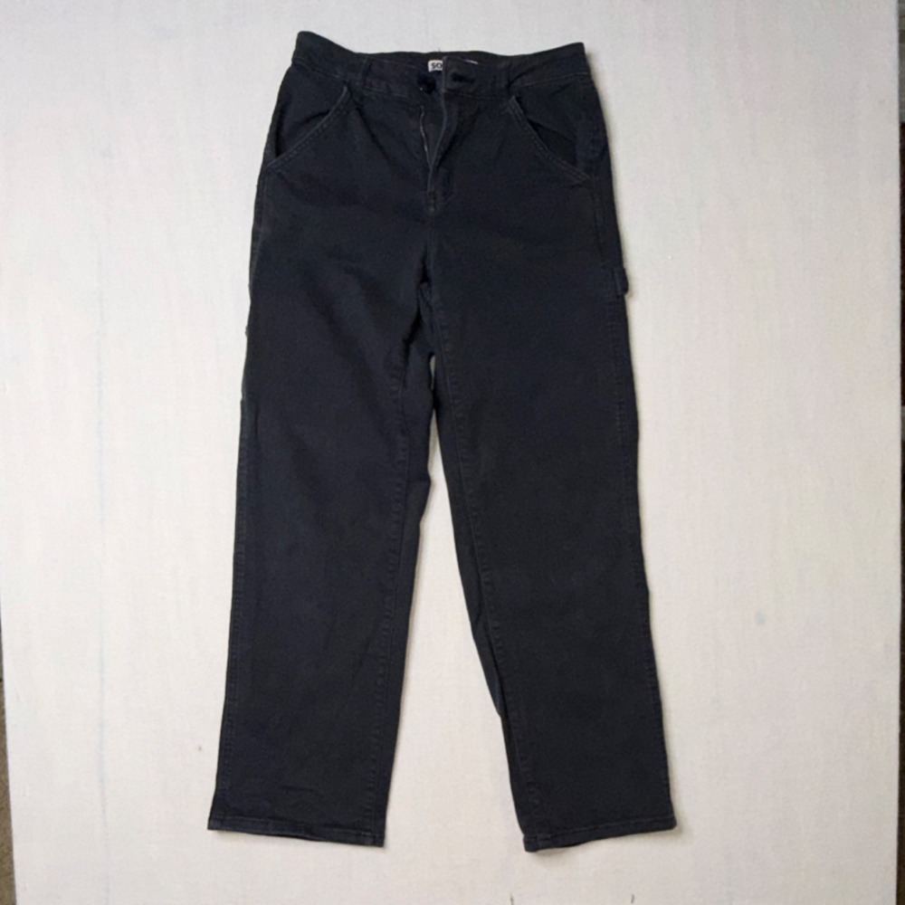 SO Women's Gray High Rise Carpenter Pants Twill Stretch Straight Leg Pockets 26"